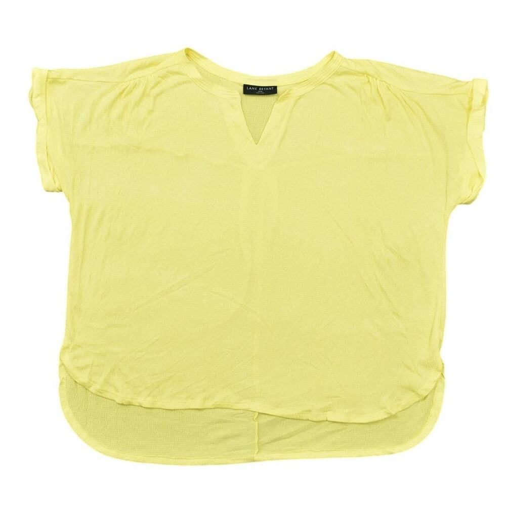 Lane Bryant Yellow Plus Size Blouse 18/20 V Neck Short Sleeve Solid Top